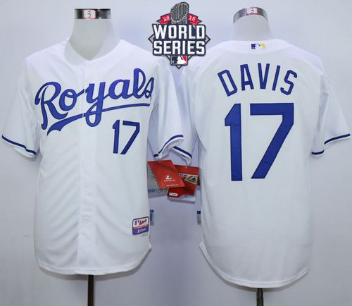 Royals #17 Wade Davis White Cool Base W/2015 World Series Patch Stitched MLB Jersey
