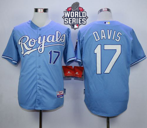 Royals #17 Wade Davis Light Blue Alternate 1 Cool Base W/2015 World Series Patch Stitched MLB Jersey