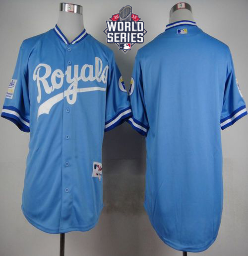 Royals Blank Light Blue 1985 Turn Back The Clock W/2015 World Series Patch Stitched MLB Jersey