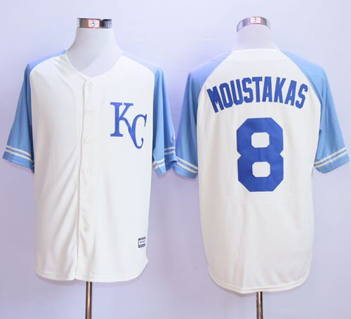 Royals #8 Mike Moustakas Cream Exclusive Vintage Stitched MLB Jersey