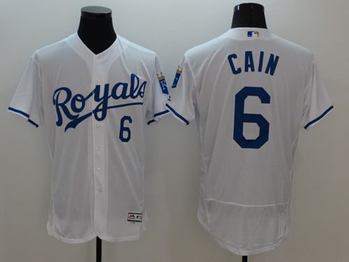 Royals #6 Lorenzo Cain White Flexbase Authentic Collection Stitched MLB Jersey