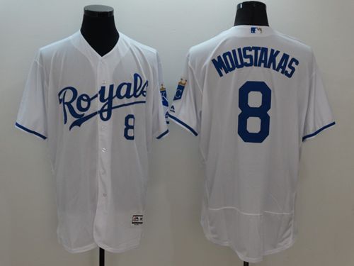 Royals #8 Mike Moustakas White Flexbase Authentic Collection Stitched MLB Jersey