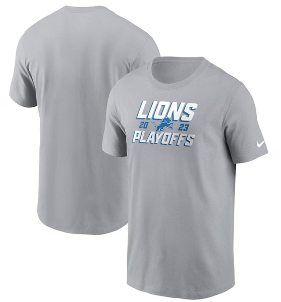 Men's Detroit Lions Gray 2023 Playoffs Iconic T-Shirt