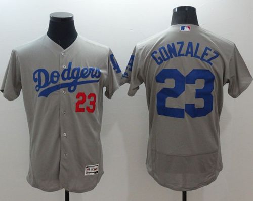 Dodgers #23 Adrian Gonzalez Grey Flexbase Authentic Collection Stitched MLB Jersey