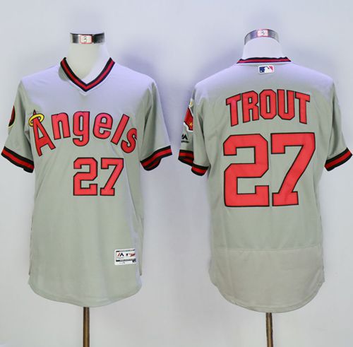 Angels of Anaheim #27 Mike Trout Grey Flexbase Authentic Collection Cooperstown Stitched MLB Jersey
