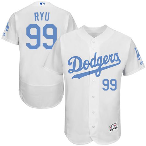 Dodgers #99 Hyun-Jin Ryu White Flexbase Authentic Collection 2016 Father's Day Stitched MLB Jersey
