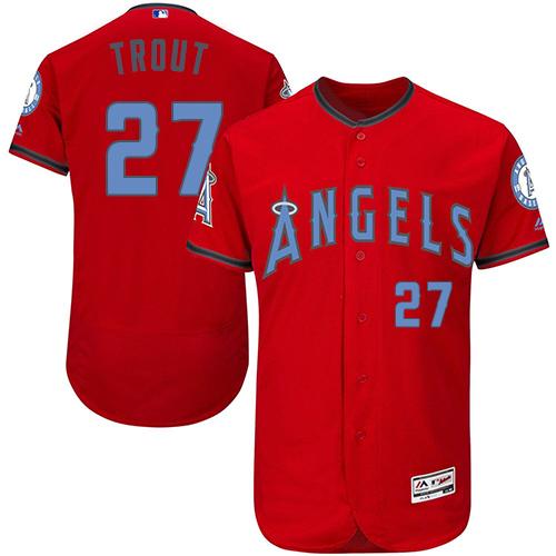 Angels of Anaheim #27 Mike Trout Red Flexbase Authentic Collection 2016 Father's Day Stitched MLB Jersey