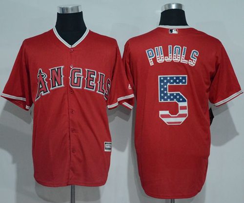 Angels of Anaheim #5 Albert Pujols Red USA Flag Fashion Stitched MLB Jersey