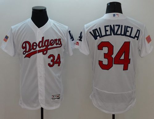 Dodgers #34 Fernando Valenzuela White Fashion Stars & Stripes Flexbase Authentic Stitched MLB Jersey