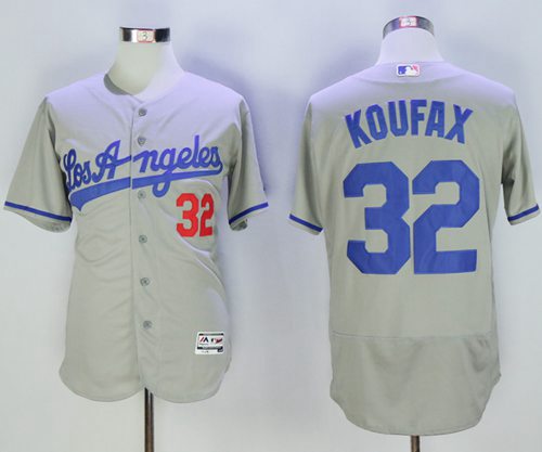 Dodgers #32 Sandy Koufax Gray Flexbase Authentic Collection Road Stitched MLB Jersey