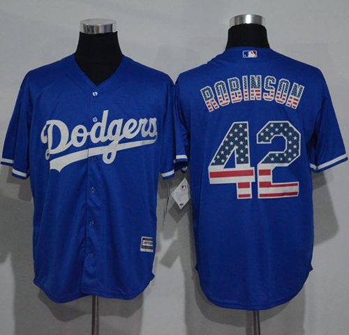 Dodgers #42 Jackie Robinson Blue USA Flag Fashion Stitched MLB Jersey