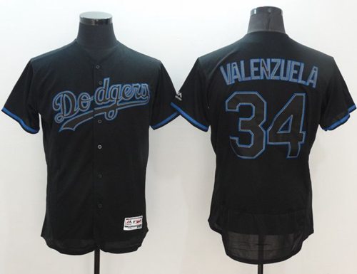 Dodgers #34 Fernando Valenzuela Black Fashion Flexbase Authentic Collection Stitched MLB Jersey