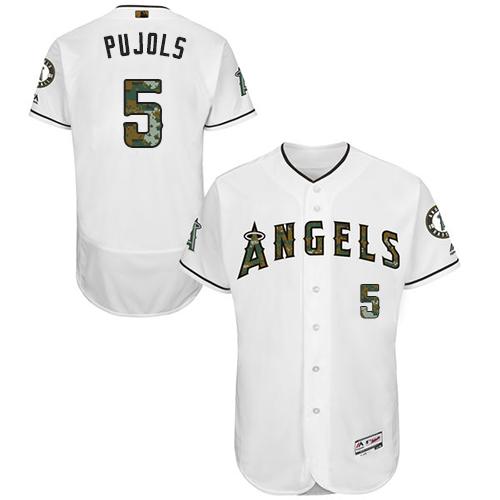 Angels of Anaheim #5 Albert Pujols White Flexbase Authentic Collection 2016 Memorial Day Stitched MLB Jersey