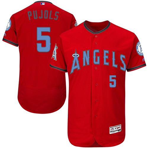 Angels of Anaheim #5 Albert Pujols Red Flexbase Authentic Collection 2016 Father's Day Stitched MLB Jersey