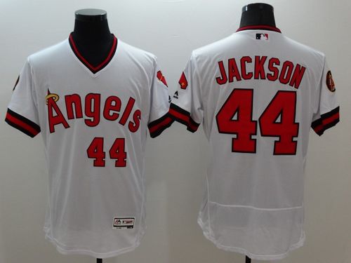 Angels of Anaheim #44 Reggie Jackson White Flexbase Authentic Collection Cooperstown Stitched MLB Jersey