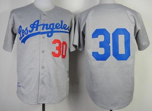 Mitchell And Ness 1963 Dodgers #30 Maury Wills Gray Throwback Stitched MLB Jersey