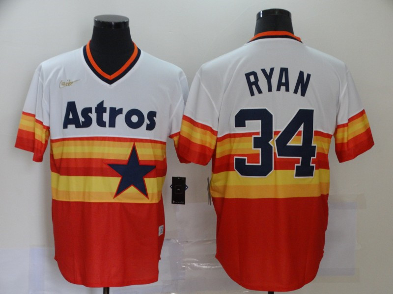 Astros #34 Nolan Ryan White/Orange Stitched MLB Jersey