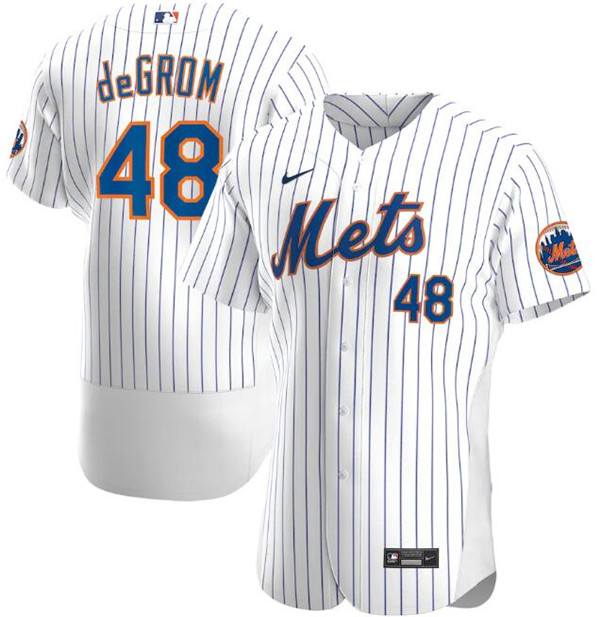 Men's New York Mets White #48 Jacob DeGrom 2020 Flex Base Stitched MLB ...