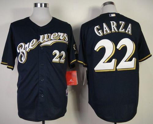 Brewers #22 Matt Garza Navy Blue Cool Base Stitched MLB Jersey