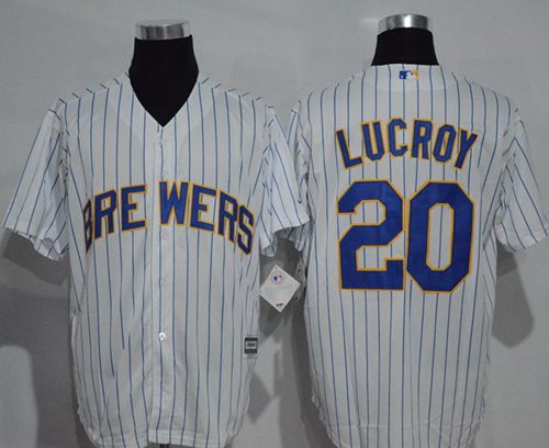 Brewers #20 Jonathan Lucroy White(Blue Strip) New Cool Base Stitched MLB Jersey