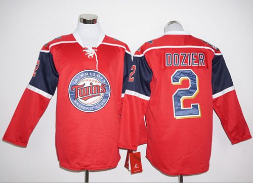 Twins #2 Brian Dozier Red Long Sleeve Stitched MLB Jersey