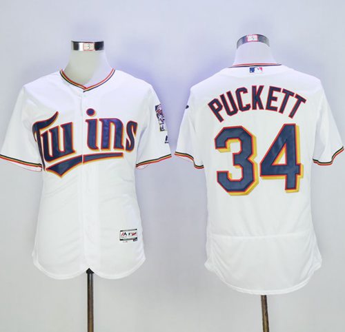 Twins #34 Kirby Puckett White Flexbase Authentic Collection Stitched MLB Jersey