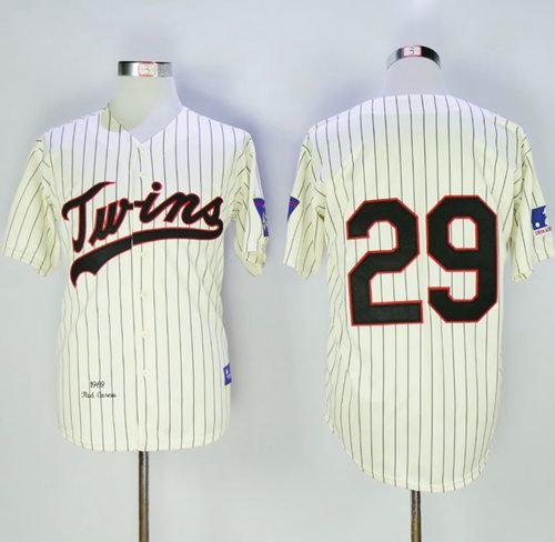 Mitchell And Ness 1969 Twins #29 Rod Carew Cream Throwback Stitched MLB Jersey