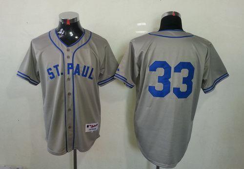 Twins #33 Justin Morneau Grey 1948 St. Paul Saints Turn Back The Clock Stitched MLB Jersey