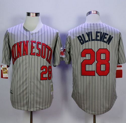 Mitchell And Ness 1987 Twins #28 Bert Blyleven Grey Throwback Stitched MLB Jersey