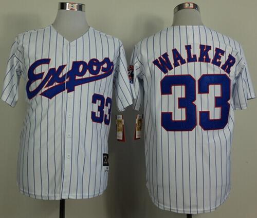Mitchell And Ness 1982 Expos #33 Larry Walker White(Black Strip) Throwback Stitched MLB Jersey