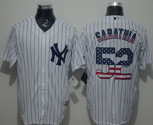 Yankees #52 C.C. Sabathia White Strip USA Flag Fashion Stitched MLB Jersey
