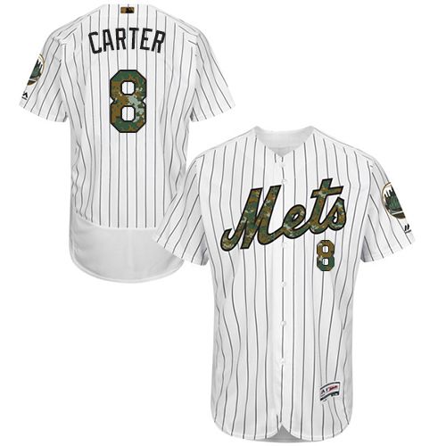 Mets #8 Gary Carter White(Blue Strip) Flexbase Authentic Collection 2016 Memorial Day Stitched MLB Jersey