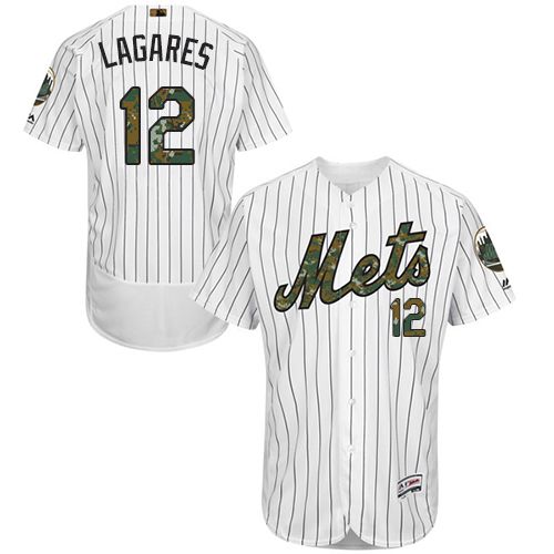 Mets #12 Juan Lagares White(Blue Strip) Flexbase Authentic Collection 2016 Memorial Day Stitched MLB Jersey