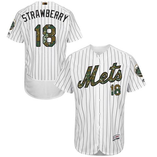 Mets #18 Darryl Strawberry White(Blue Strip) Flexbase Authentic Collection 2016 Memorial Day Stitched MLB Jersey