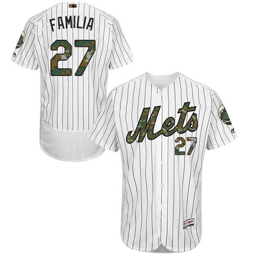 Mets #27 Jeurys Familia White(Blue Strip) Flexbase Authentic Collection 2016 Memorial Day Stitched MLB Jersey