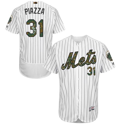 Mets #31 Mike Piazza White(Blue Strip) Flexbase Authentic Collection 2016 Memorial Day Stitched MLB Jersey