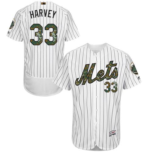 Mets #33 Matt Harvey White(Blue Strip) Flexbase Authentic Collection 2016 Memorial Day Stitched MLB Jersey