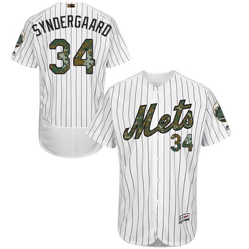 Mets #34 Noah Syndergaard White(Blue Strip) Flexbase Authentic Collection 2016 Memorial Day Stitched MLB Jersey