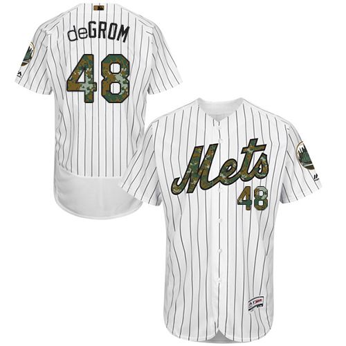 Mets #48 Jacob DeGrom White(Blue Strip) Flexbase Authentic Collection 2016 Memorial Day Stitched MLB Jersey