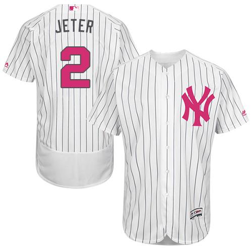 Yankees #2 Derek Jeter White Strip Flexbase Authentic Collection 2016 Mother's Day Stitched MLB Jersey