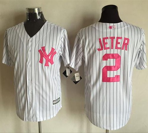 Yankees #2 Derek Jeter White Strip New Cool Base 2016 Mother's Day Stitched MLB Jersey