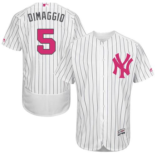 Yankees #5 Joe DiMaggio White Strip Flexbase Authentic Collection 2016 Mother's Day Stitched MLB Jersey