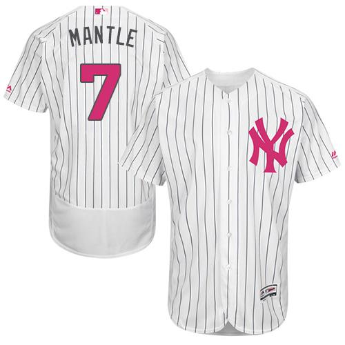 Yankees #7 Mickey Mantle White Strip Flexbase Authentic Collection 2016 Mother's Day Stitched MLB Jersey