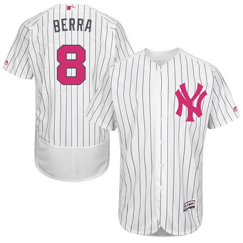 Yankees #8 Yogi Berra White Strip Flexbase Authentic Collection 2016 Mother's Day Stitched MLB Jersey