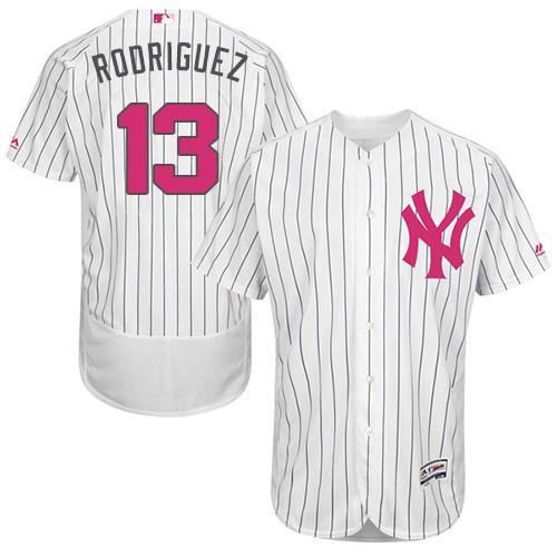 Yankees #13 Alex Rodriguez White Strip Flexbase Authentic Collection 2016 Mother's Day Stitched MLB Jersey