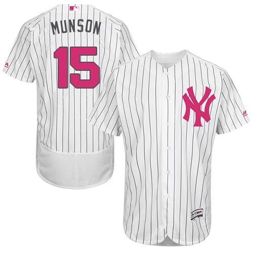 Yankees #15 Thurman Munson White Strip Flexbase Authentic Collection 2016 Mother's Day Stitched MLB Jersey