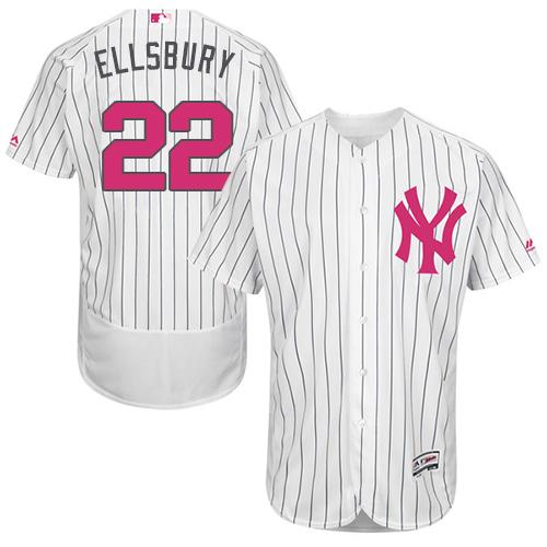 Yankees #22 Jacoby Ellsbury White Strip Flexbase Authentic Collection 2016 Mother's Day Stitched MLB Jersey