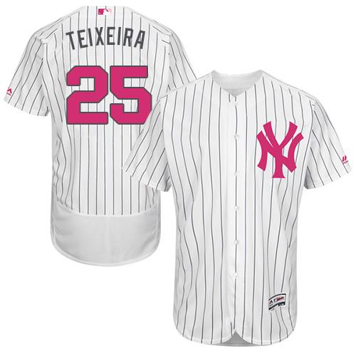 Yankees #25 Mark Teixeira White Strip Flexbase Authentic Collection 2016 Mother's Day Stitched MLB Jersey