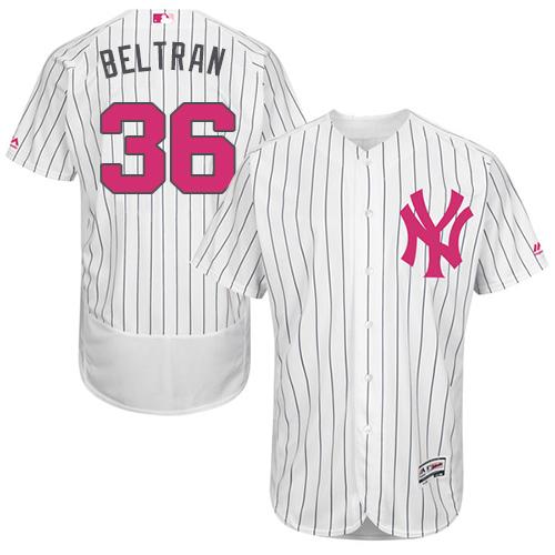 Yankees #36 Carlos Beltran White Strip Flexbase Authentic Collection 2016 Mother's Day Stitched MLB Jersey