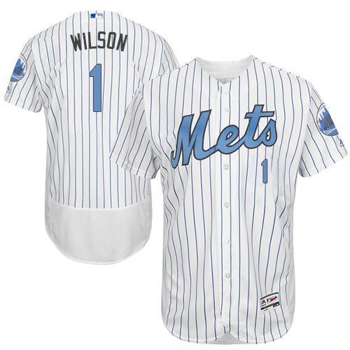 Mets #1 Mookie Wilson White(Blue Strip) Flexbase Authentic Collection 2016 Father's Day Stitched MLB Jersey